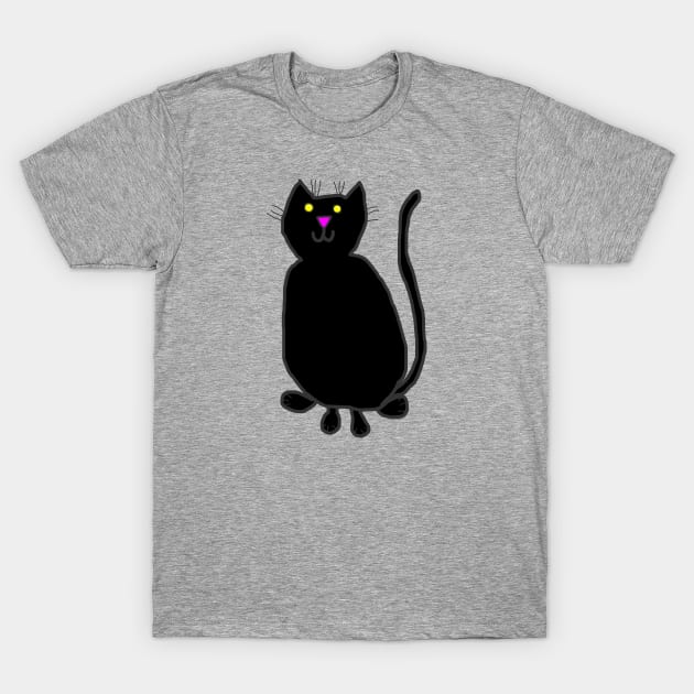 Black Cat with Whiskers T-Shirt by ellenhenryart